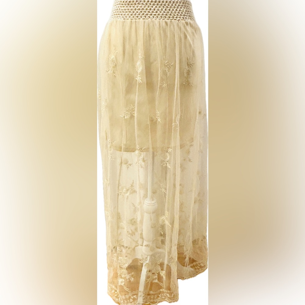 Love 21 Wheat-colored Miniskirt with Sheer Overlay